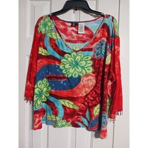 Women's BILA Woman 3/4 Sleeve Beaded Bright Top Size 2X